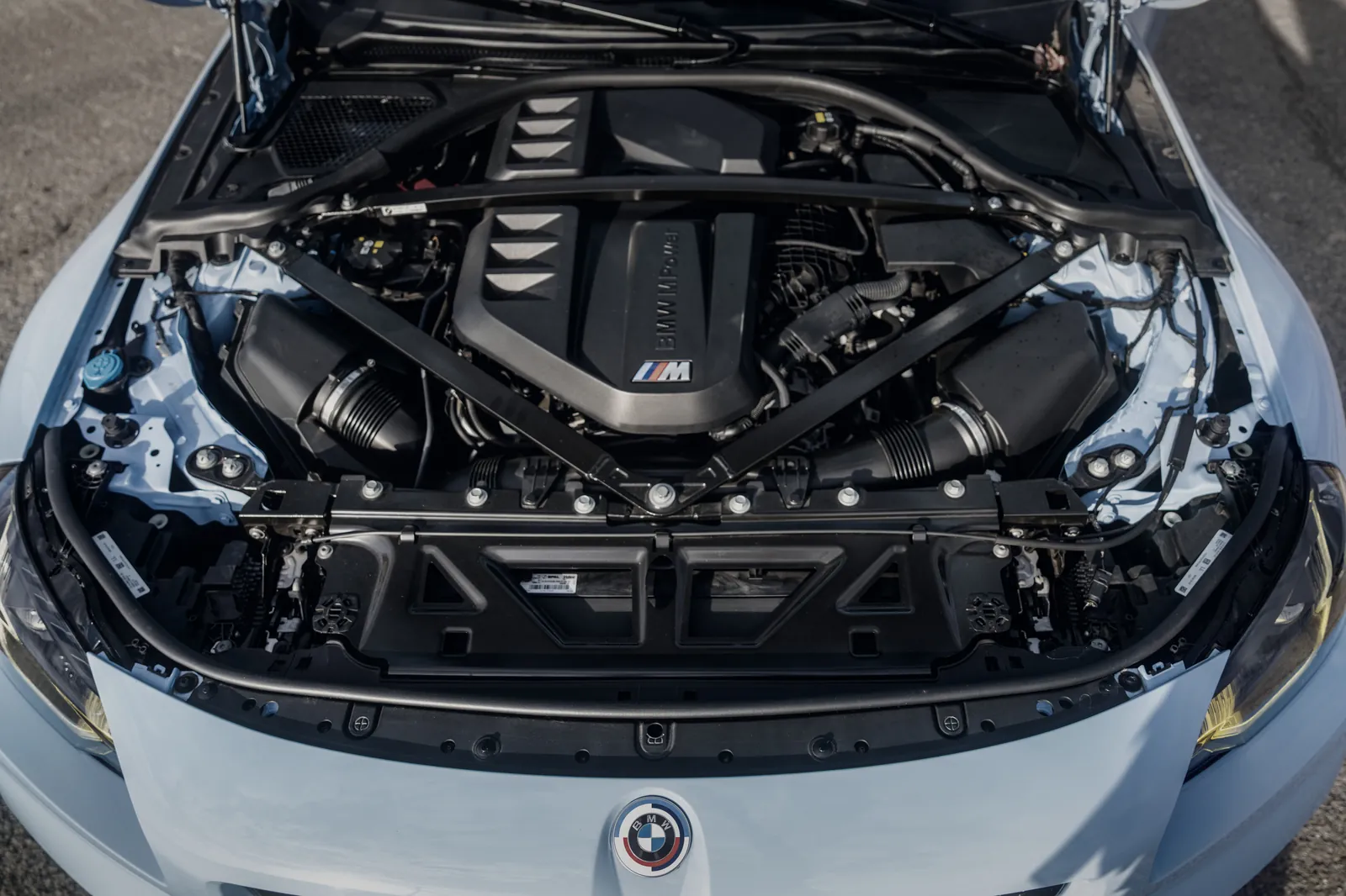 BMW M2 engine bay with the inline-six under the hood
