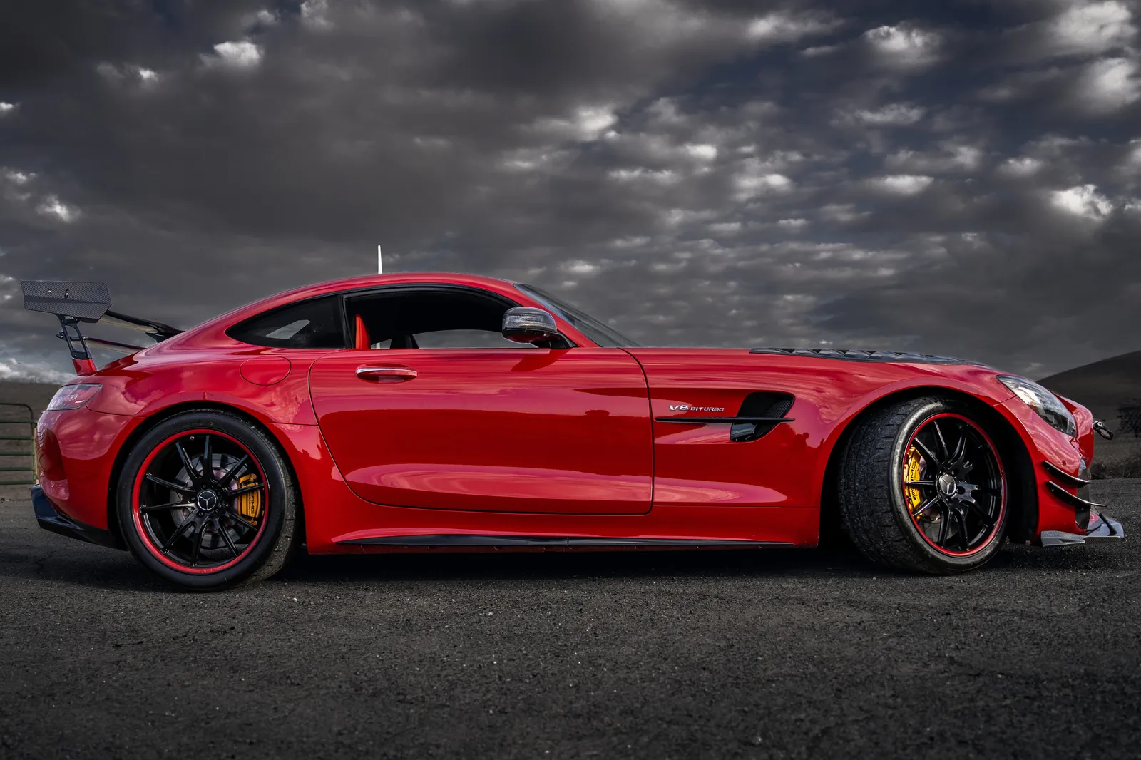 Mercedes-AMG GT R in side profile with its rear wing