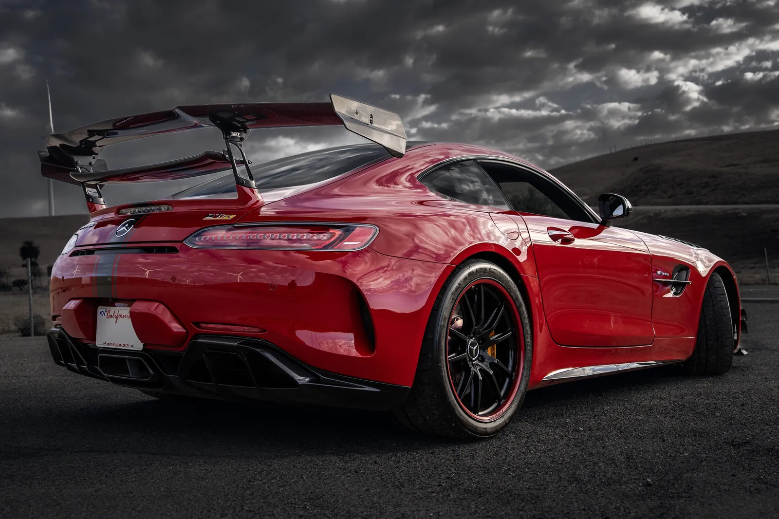 Mercedes-AMG GT R rear three-quarter showing the rear wing