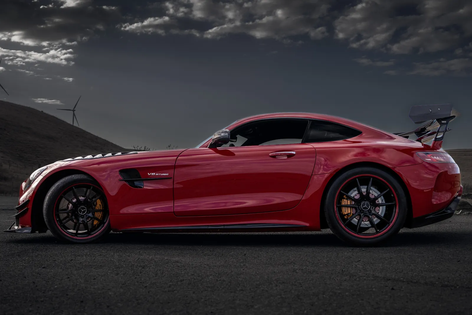 Mercedes-AMG GT R in side profile against the hills