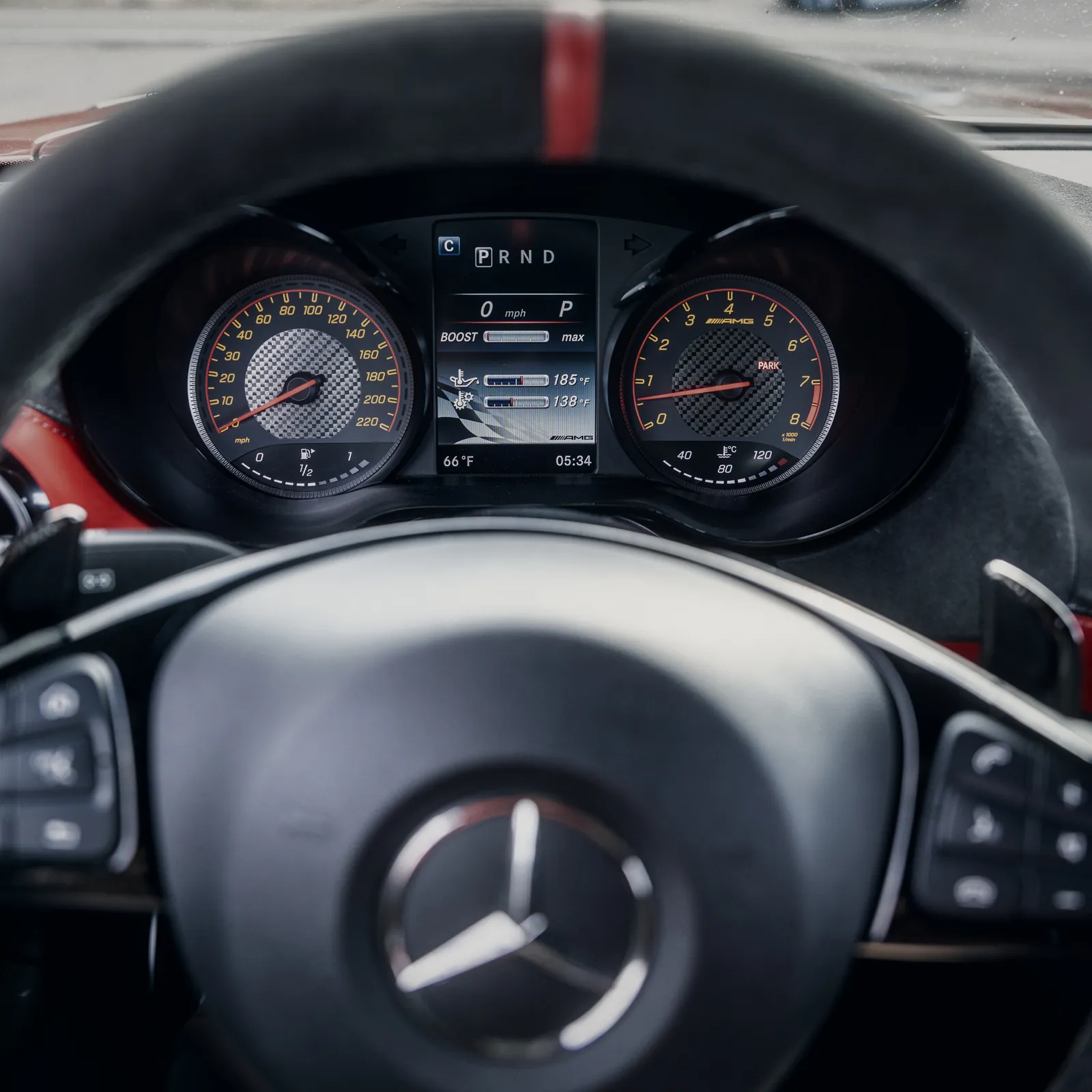 Mercedes-AMG GT R instrument cluster behind the steering wheel